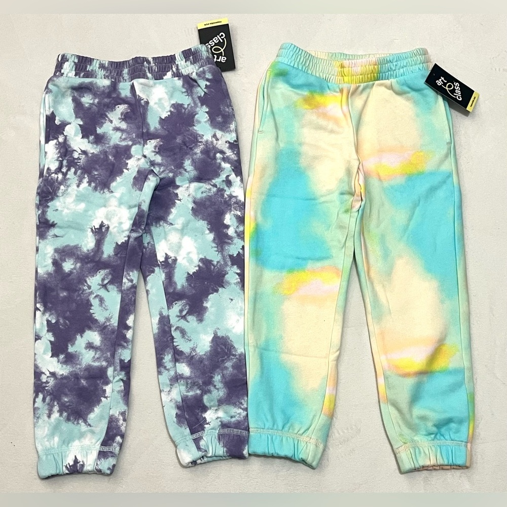 Art Class 2 Pairs Kids' Tie-Dye Jogger Pants - Purple Aqua Yellow Sweatpants XS